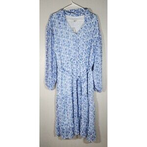 June & Hudson Blue White Floral Midi Dress Women's Size XL